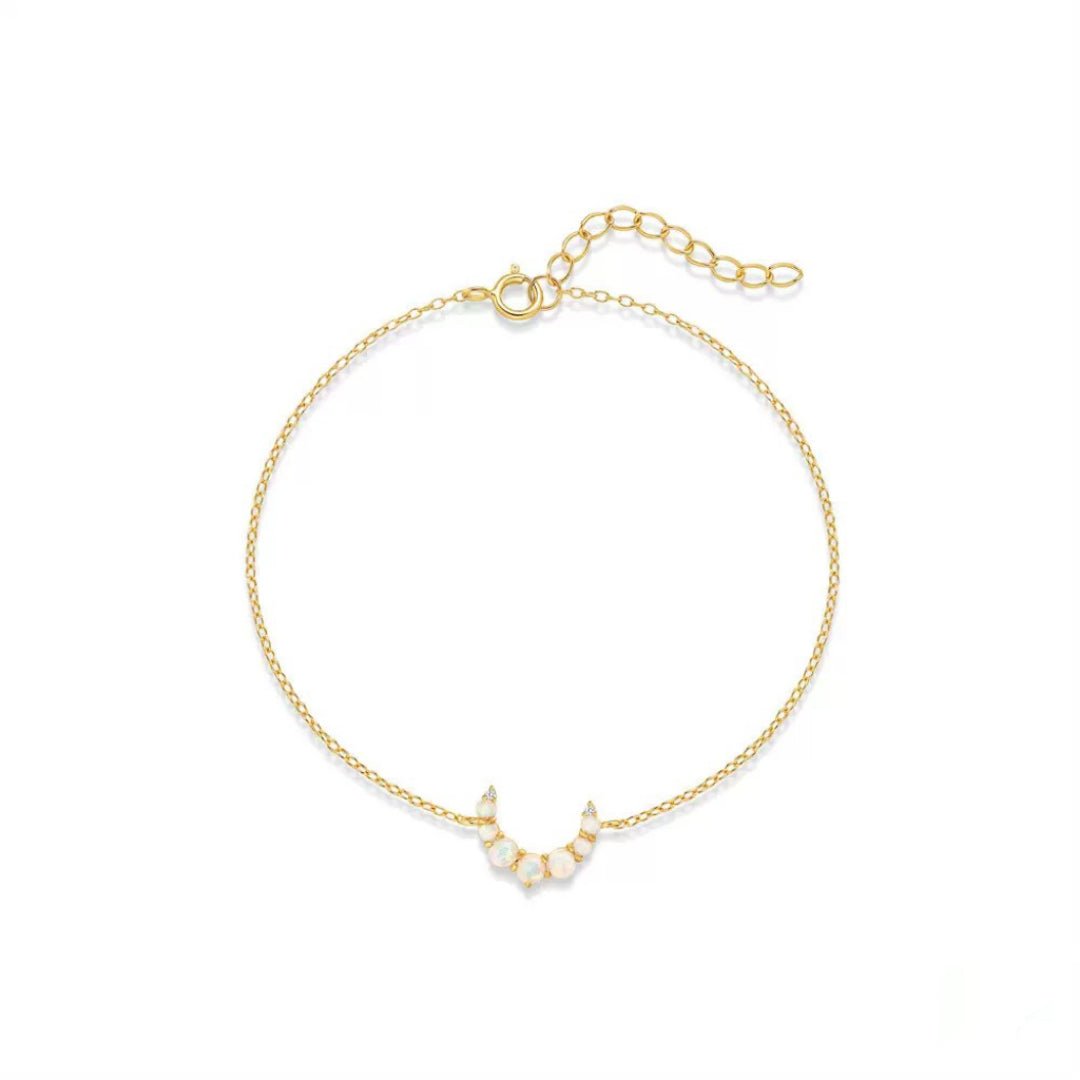 Bracelet Opale Croissant Lune Argent Plaqué Or 18K - Biloria