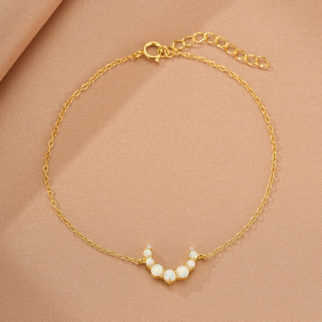 Bracelet Opale Croissant Lune Argent Plaqué Or 18K - Biloria