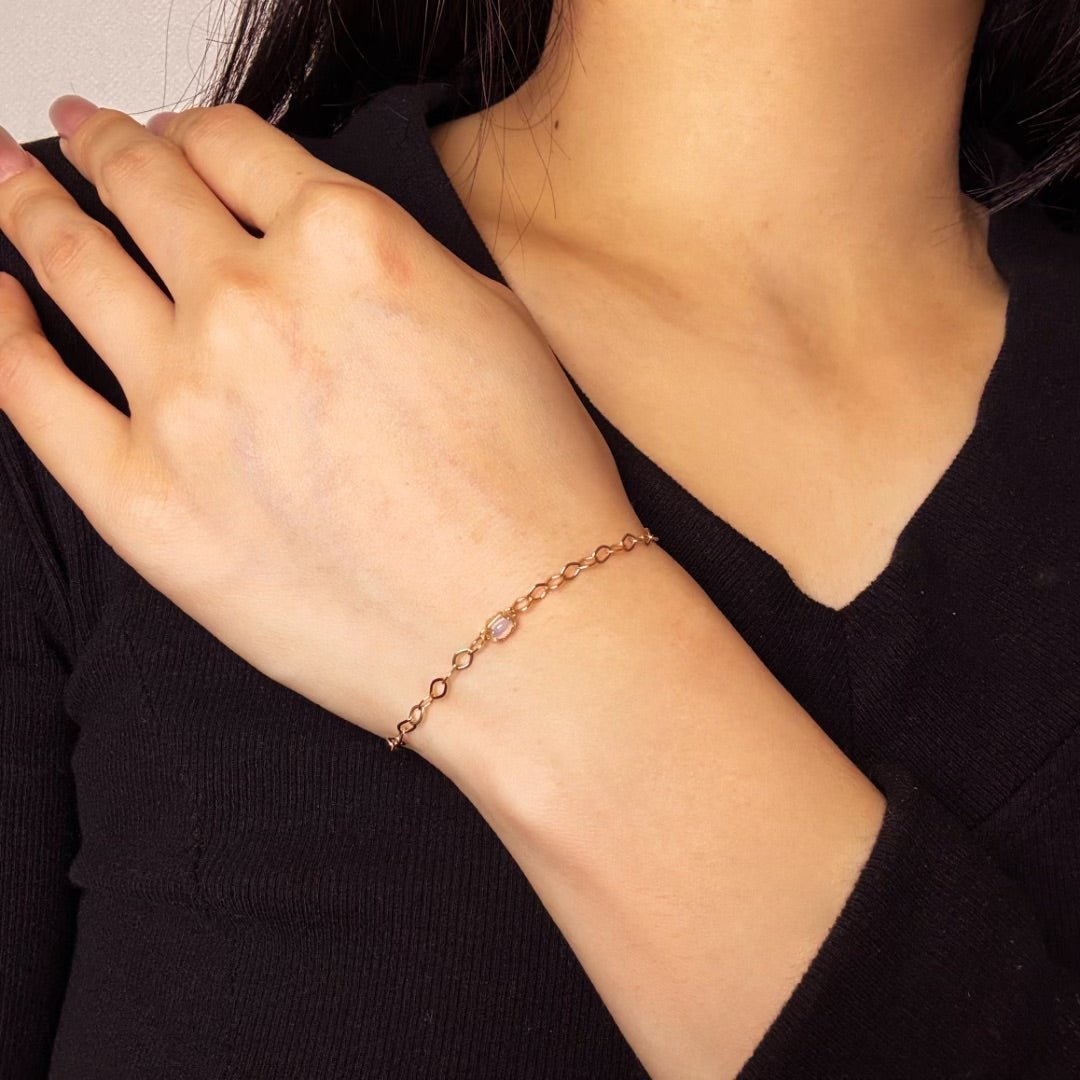 Bracelet Opale Irisée Argent Plaqué Or Féminin - Biloria
