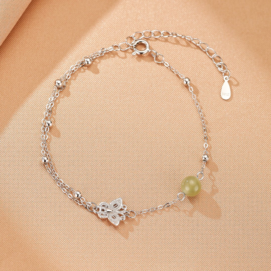 Bracelet papillon en jade néphrite et argent - Biloria