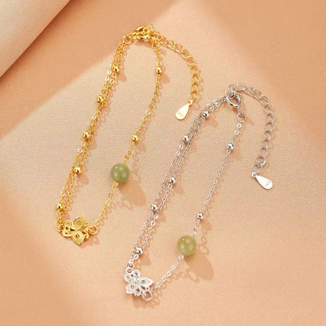 Bracelet papillon en jade néphrite et argent - Biloria