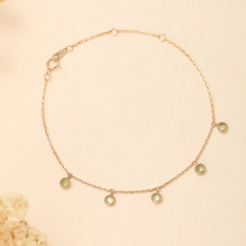 Bracelet Péridot et Perle – Argent Plaqué Or, Éclat Lumineux - Biloria