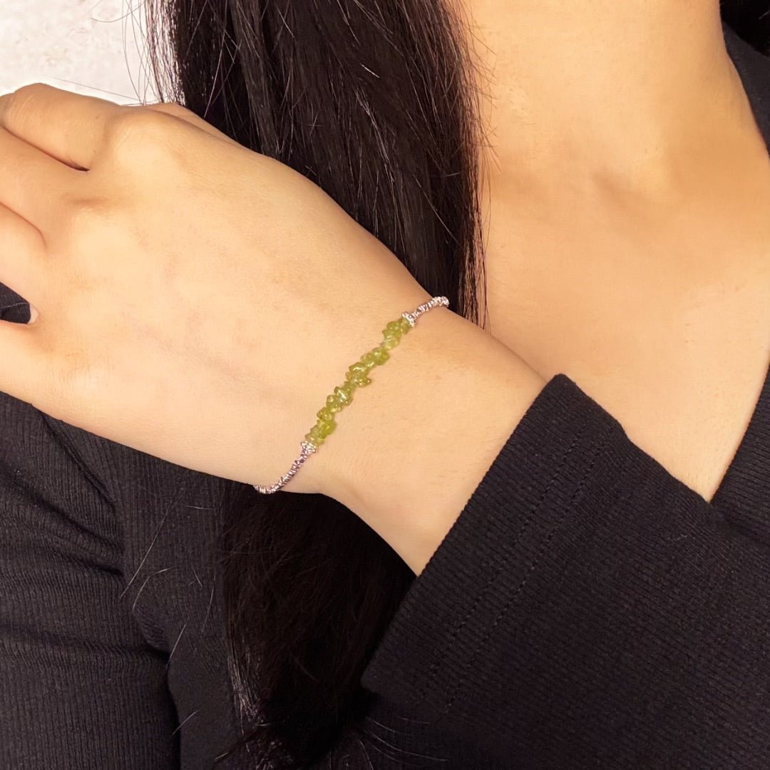 Bracelet Péridot Onde Végétale en Argent 925 – Bijou Nature - Biloria