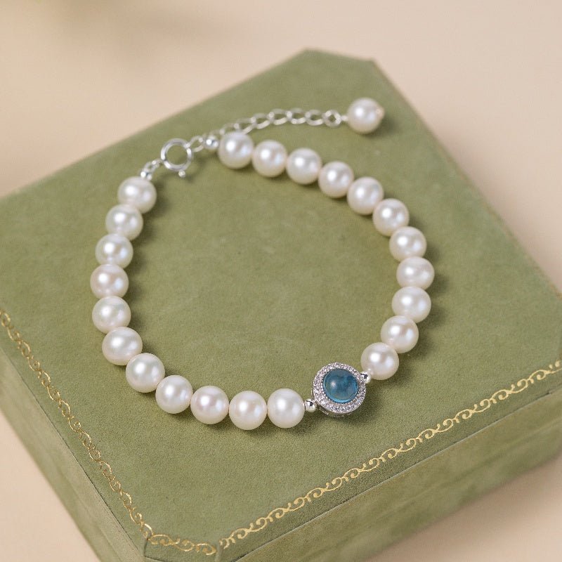 Bracelet Perle Aigue Marine Argent 925 Cadeau Harmonie - Biloria