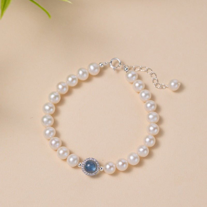 Bracelet Perle Aigue Marine Argent 925 Cadeau Harmonie - Biloria