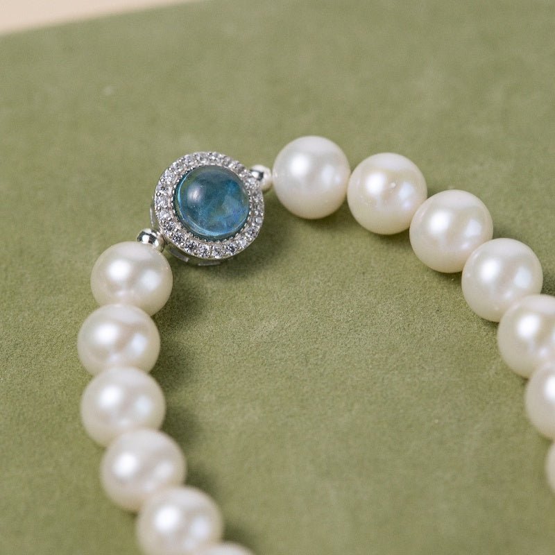 Bracelet Perle Aigue Marine Argent 925 Cadeau Harmonie - Biloria