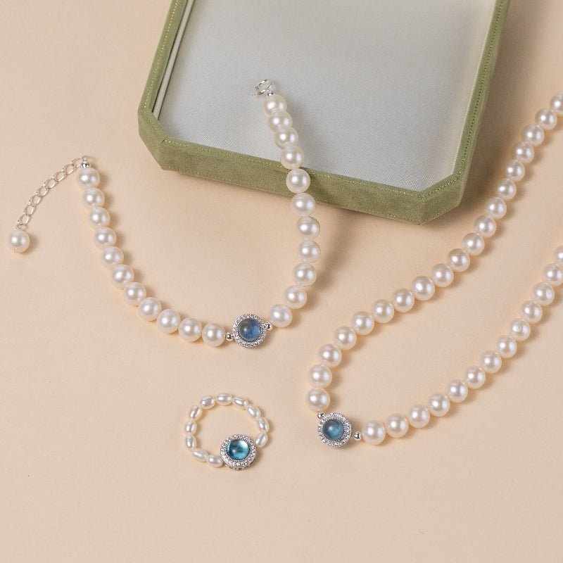 Bracelet Perle Aigue Marine Argent 925 Cadeau Harmonie - Biloria