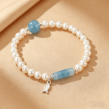 Bracelet Perle Aigue-marine Argent 925 Enfant Maman - Biloria