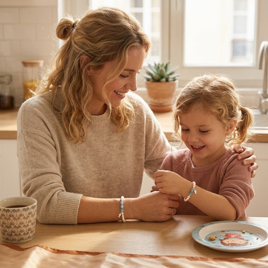 Bracelet Perle Aigue-marine Argent 925 Enfant Maman - Biloria