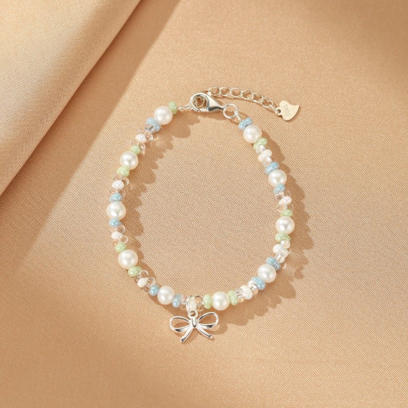 Bracelet Perle Cristal de Roche Céramique Danse des Ombres Argent - Biloria