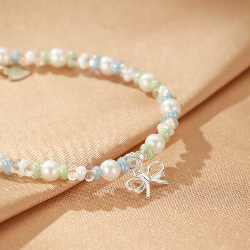 Bracelet Perle Cristal de Roche Céramique Danse des Ombres Argent - Biloria
