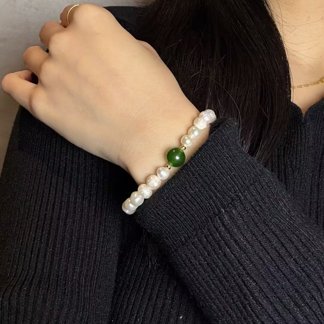 Bracelet Perle et Jade Vert pour Harmonie Intérieure - Biloria