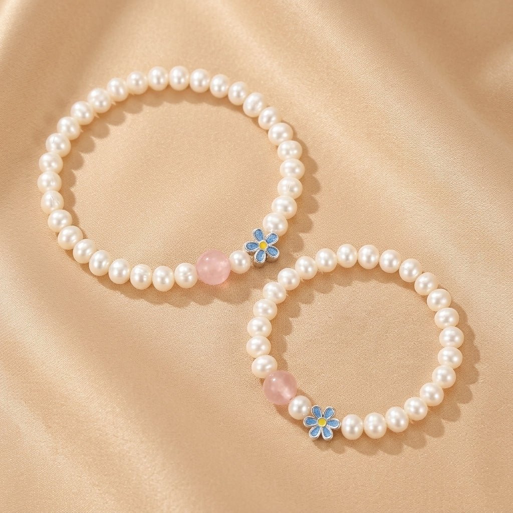 Bracelet Perle et Quartz Rose Argent Pur – Douceur Mère Enfant - Biloria