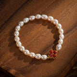 Bracelet Perle Trèfle Charmant Argent Plaqué Or - Biloria