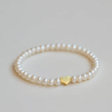 Bracelet Perles d'Eau Douce avec Cœur Doré - Cadeau Mère Fille - Biloria