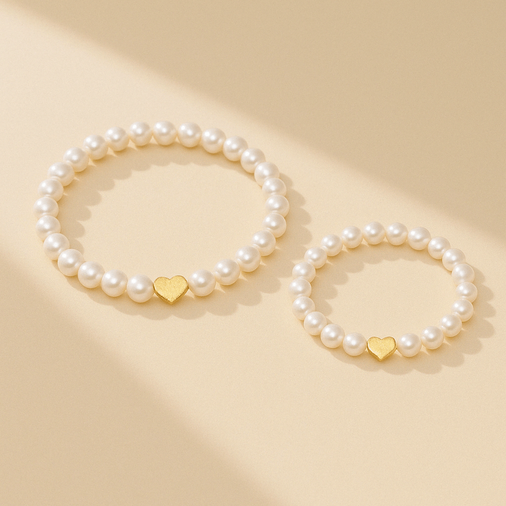 Bracelet Perles d'Eau Douce avec Cœur Doré - Cadeau Mère Fille - Biloria