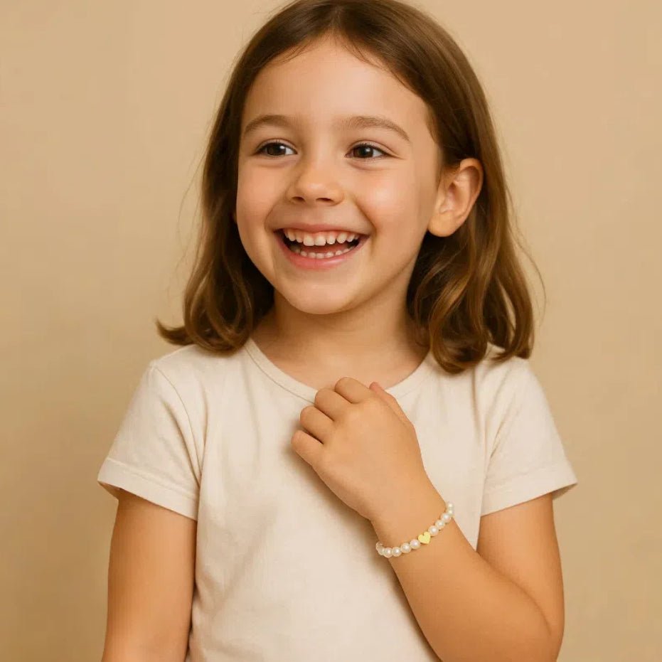 Bracelet Perles d'Eau Douce avec Cœur Doré - Cadeau Mère Fille - Biloria