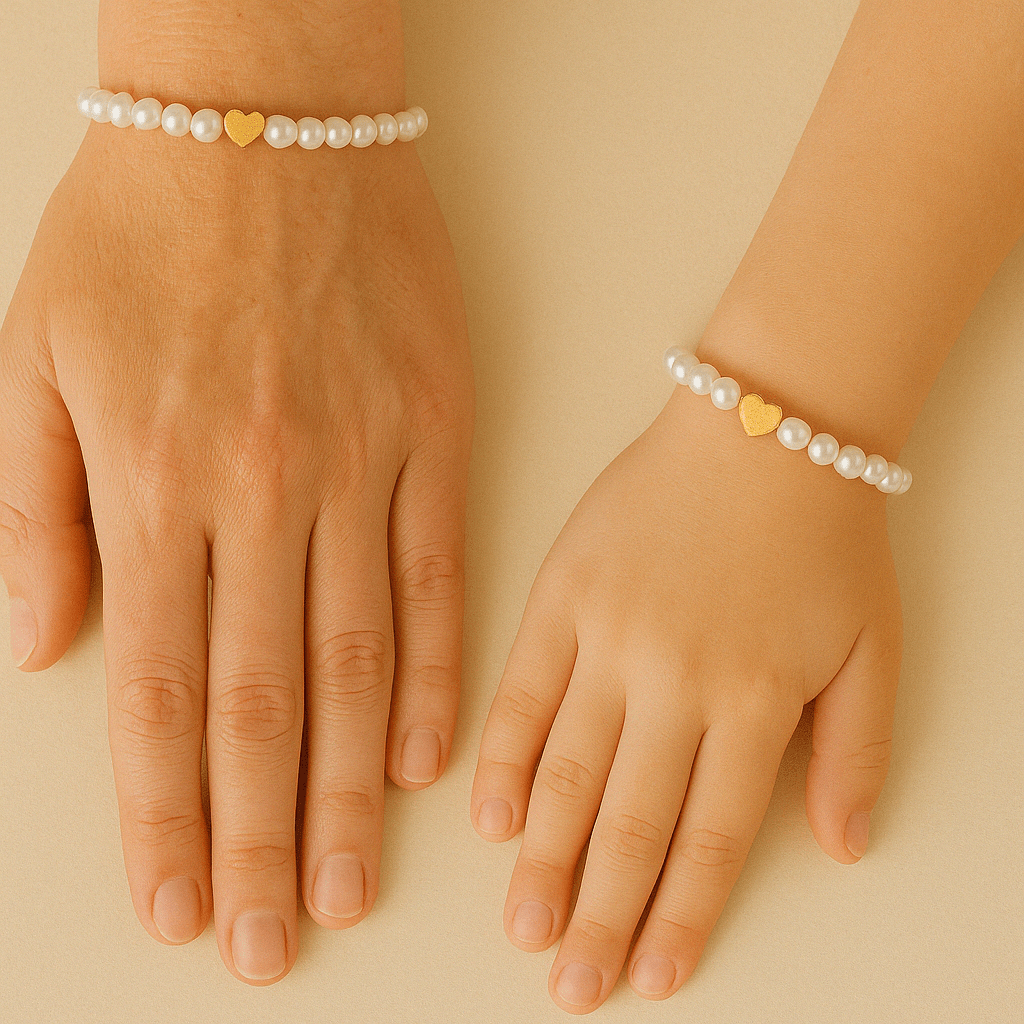 Bracelet Perles d'Eau Douce avec Cœur Doré - Cadeau Mère Fille - Biloria