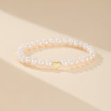 Bracelet Perles d'Eau Douce avec Cœur Doré - Cadeau Mère Fille - Biloria