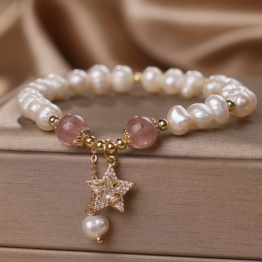 Bracelet Perles et Quartz Fraise Étoile Zircon - Biloria