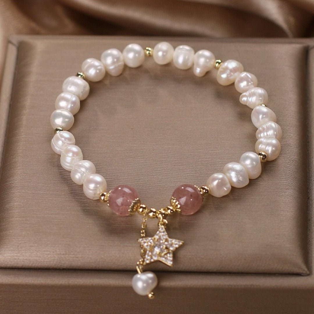 Bracelet Perles et Quartz Fraise Étoile Zircon - Biloria