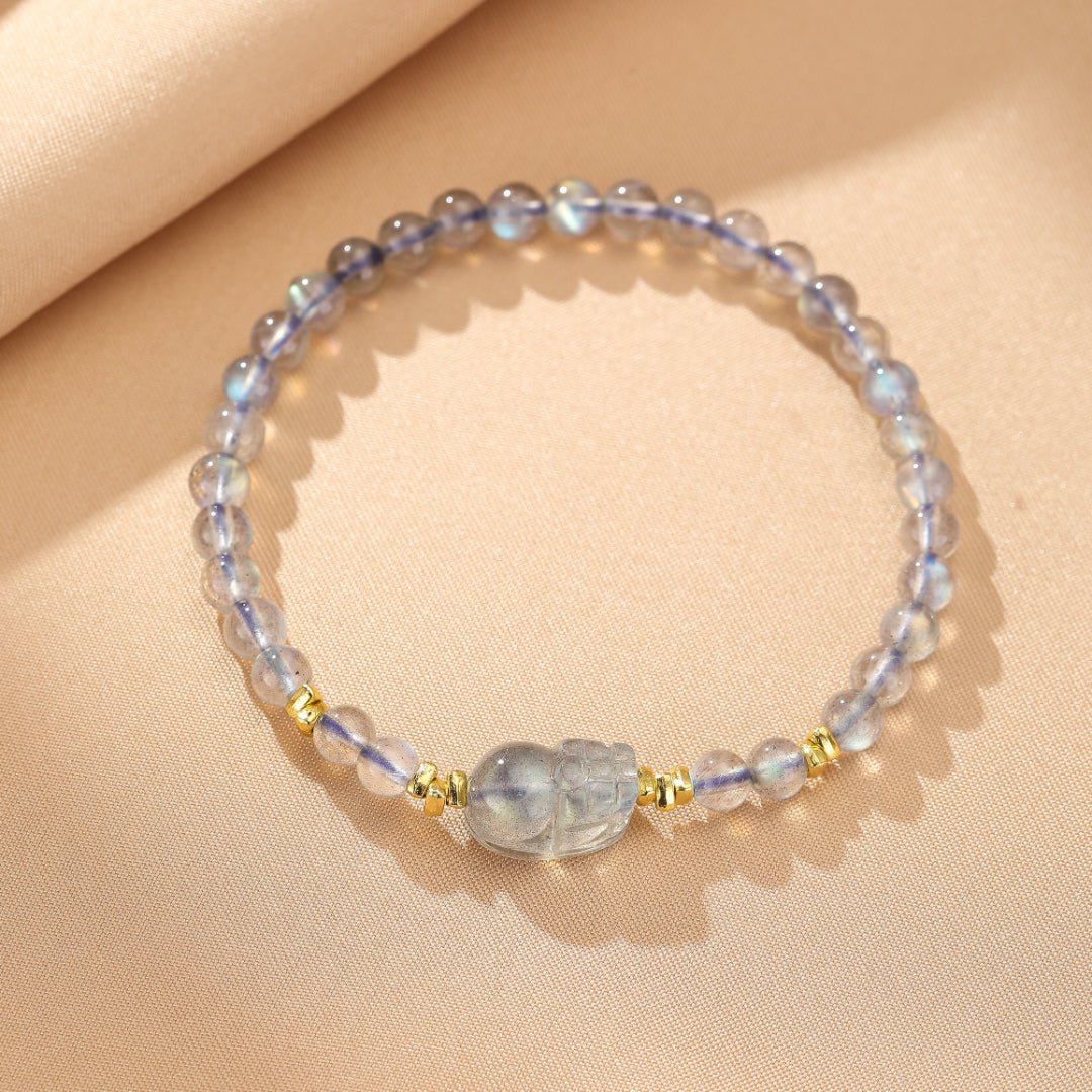 Bracelet Pi Xiu Pierre de Lune Labradorite Argent Plaqué Or - Biloria