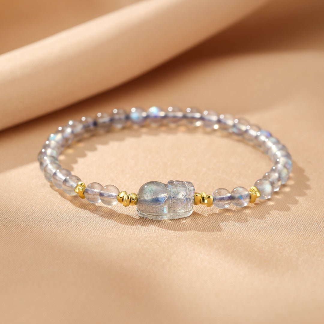 Bracelet Pi Xiu Pierre de Lune Labradorite Argent Plaqué Or - Biloria