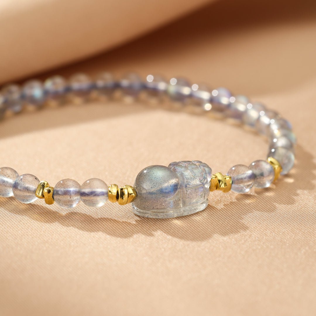 Bracelet Pi Xiu Pierre de Lune Labradorite Argent Plaqué Or - Biloria