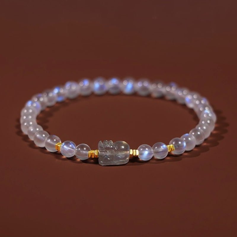 Bracelet Pi Xiu Pierre de Lune Labradorite Argent Plaqué Or - Biloria