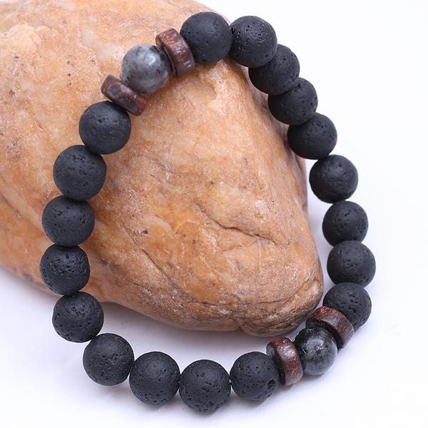 Bracelet Pierre de Lave et Hématite - Lave Lunaire 21 cm Élastique - Biloria