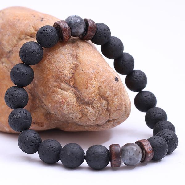 Bracelet Pierre de Lave et Hématite - Lave Lunaire 21 cm Élastique - Biloria