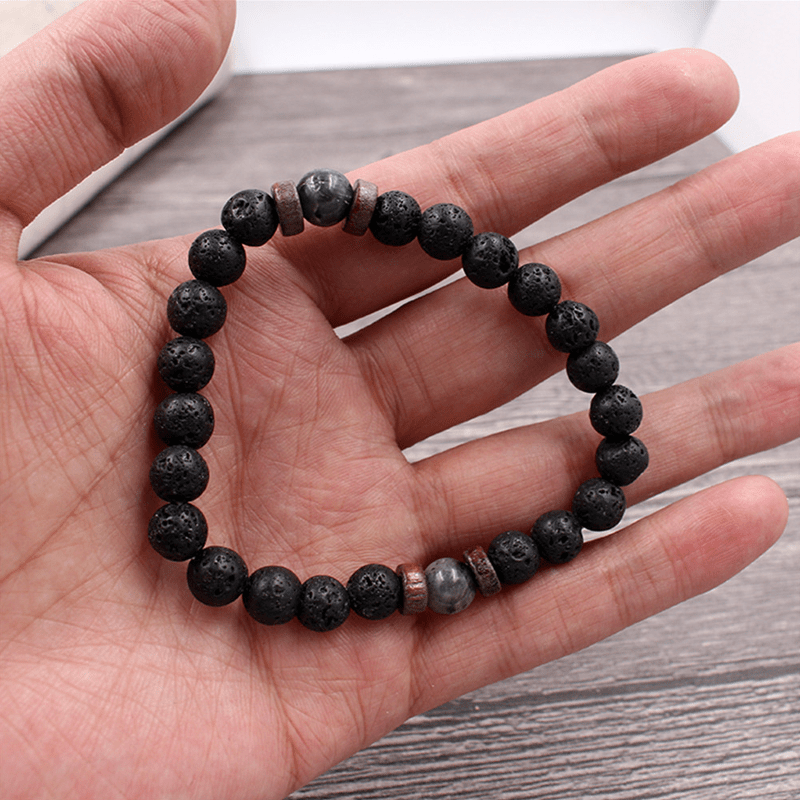 Bracelet Pierre de Lave et Hématite - Lave Lunaire 21 cm Élastique - Biloria