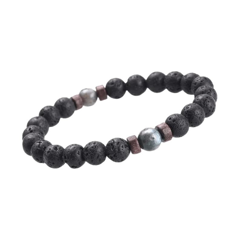 Bracelet Pierre de Lave et Hématite - Lave Lunaire 21 cm Élastique - Biloria