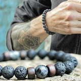 Bracelet Pierre de Lave et Hématite - Lave Lunaire 21 cm Élastique - Biloria