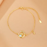 Bracelet Pierre de Lune Argent 925 avec Lune et Étoile, Cadeau Féminin - Biloria