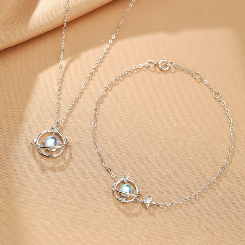 Bracelet Pierre de Lune Argent 925 Motif Lune Étoile - Biloria