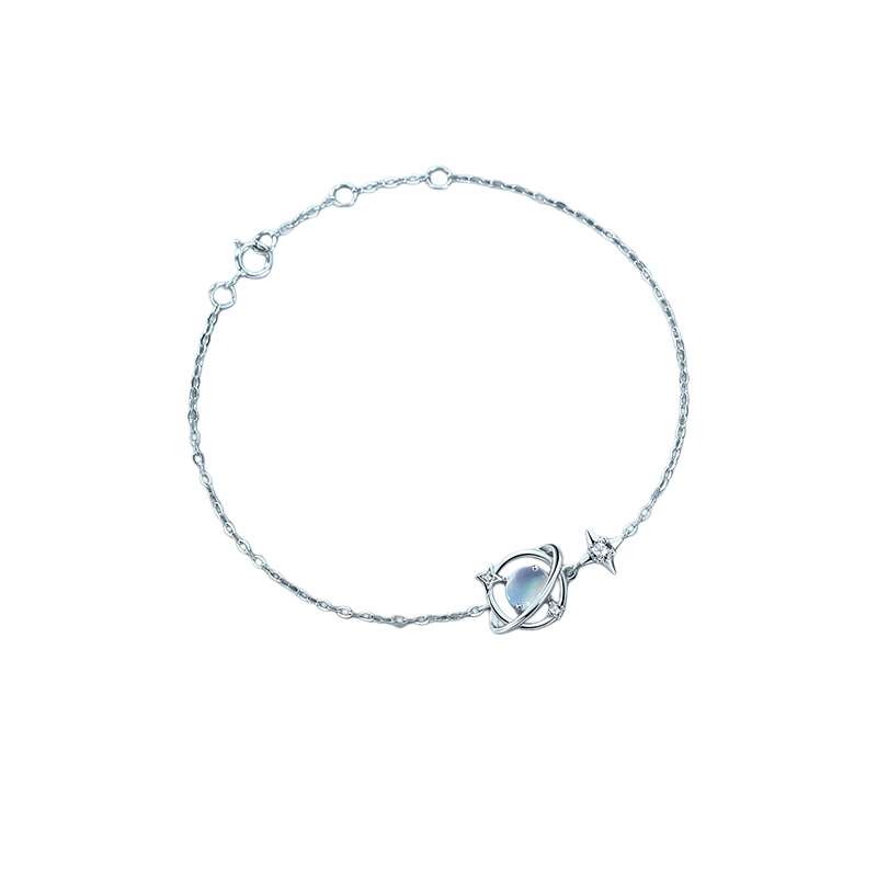 Bracelet Pierre de Lune Argent 925 Motif Lune Étoile - Biloria