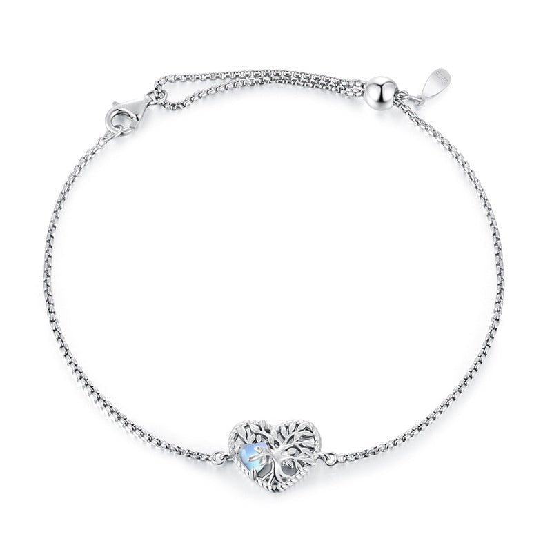 Bracelet Pierre de Lune Argent Arbre de Vie 22 cm - Biloria