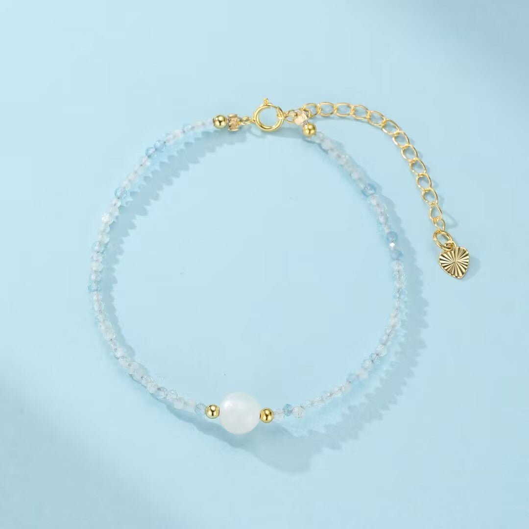 Bracelet Pierre de Lune et Aigue Marine – Sérénité Océane - Biloria