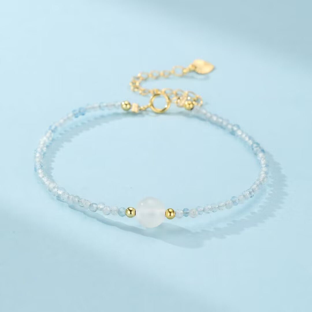 Bracelet Pierre de Lune et Aigue Marine – Sérénité Océane - Biloria