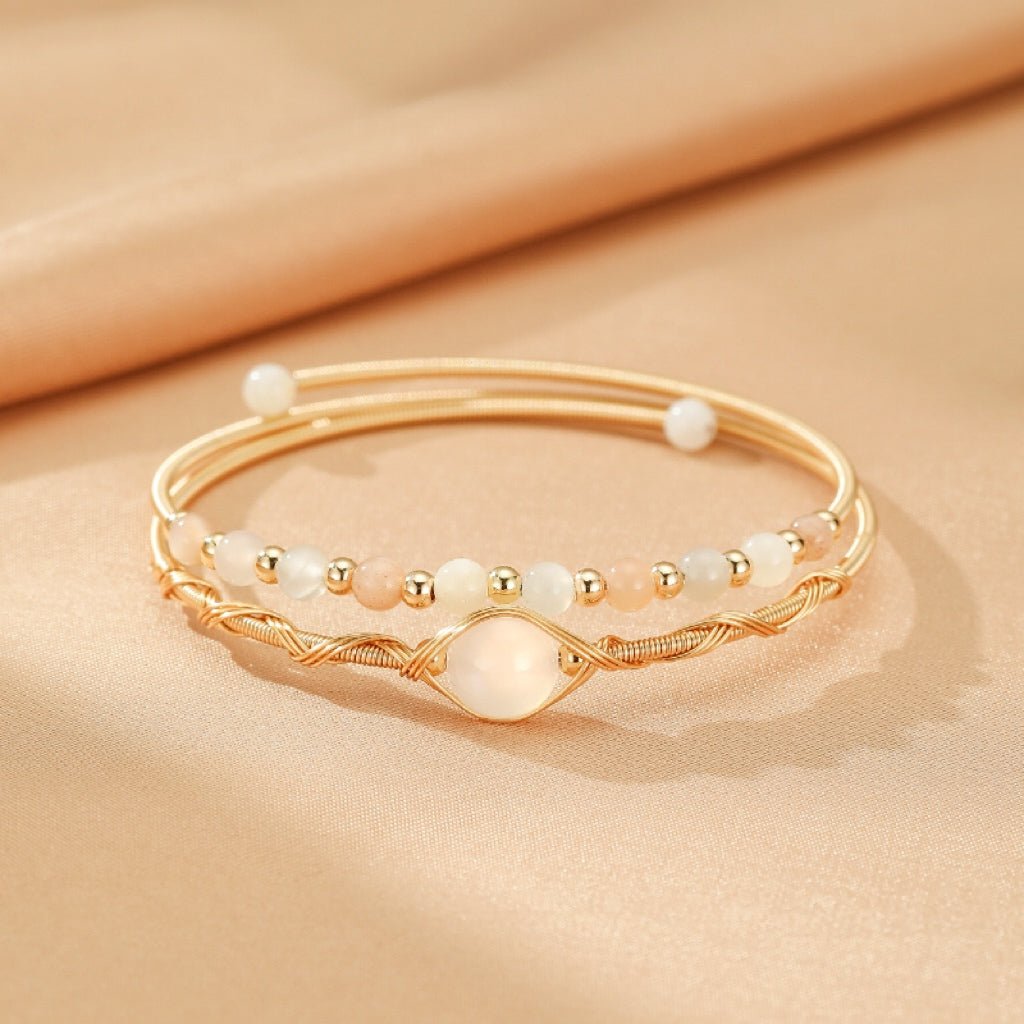 Bracelet Pierre de Lune et Perle – Plaqué Or 14K - Biloria