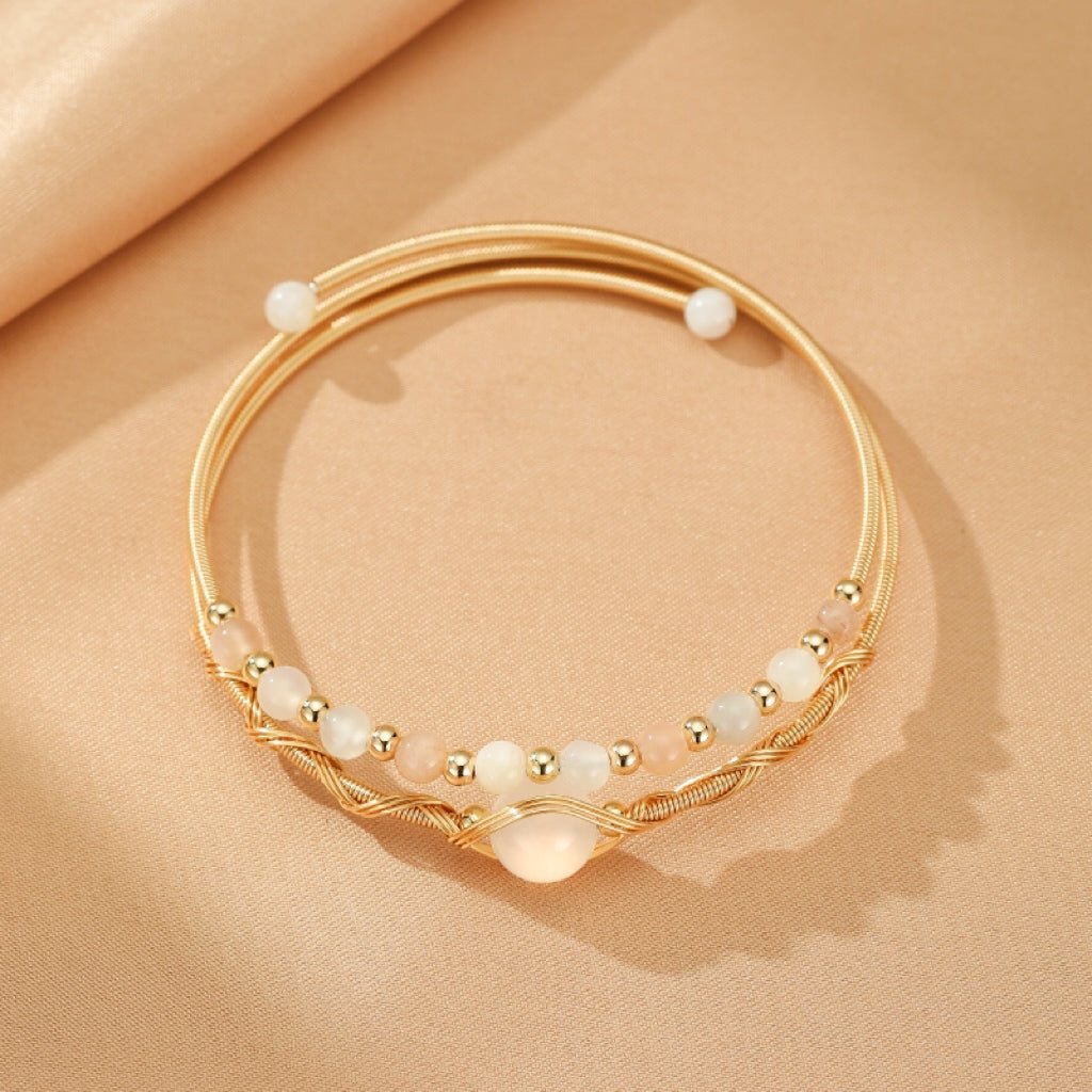 Bracelet Pierre de Lune et Perle – Plaqué Or 14K - Biloria
