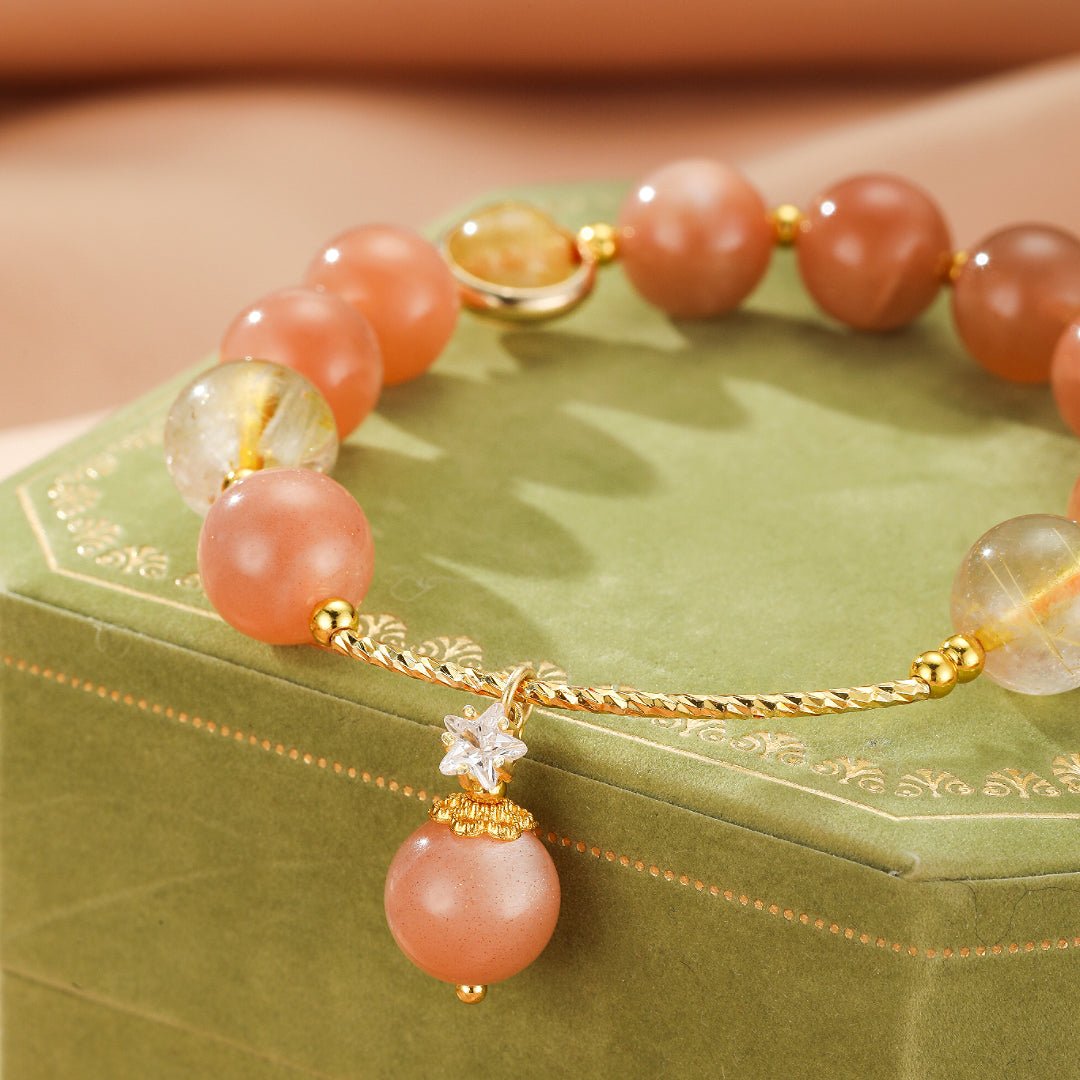 Bracelet Pierre de Soleil et Perle avec breloque étoile - Biloria