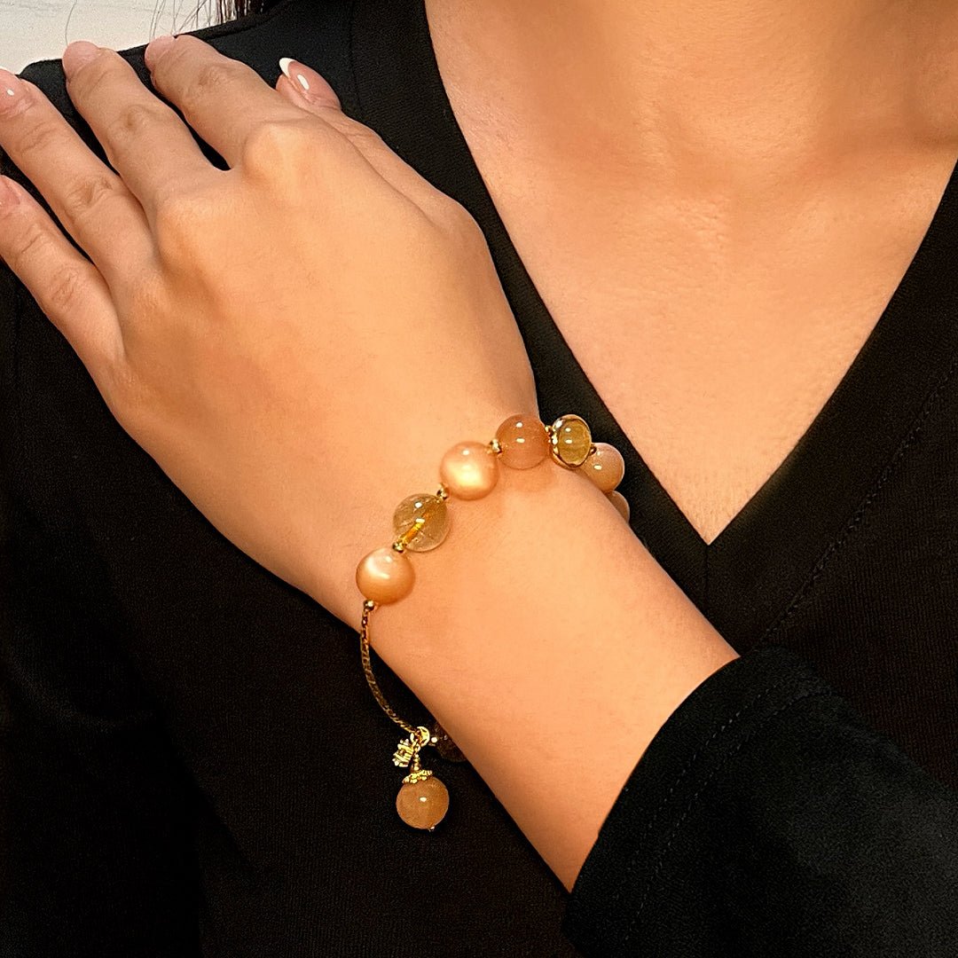 Bracelet Pierre de Soleil et Perle avec breloque étoile - Biloria