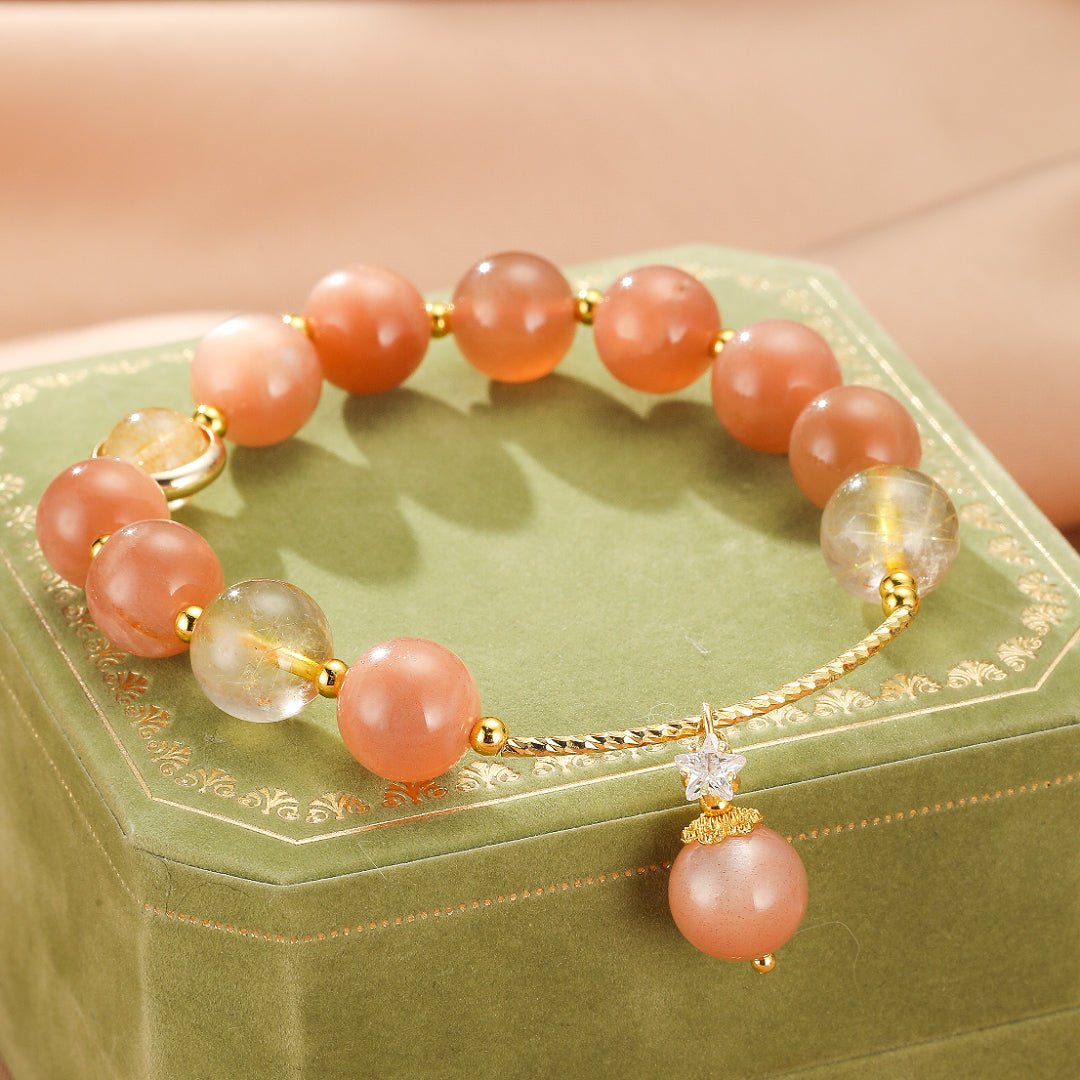 Bracelet Pierre de Soleil et Perle avec breloque étoile - Biloria