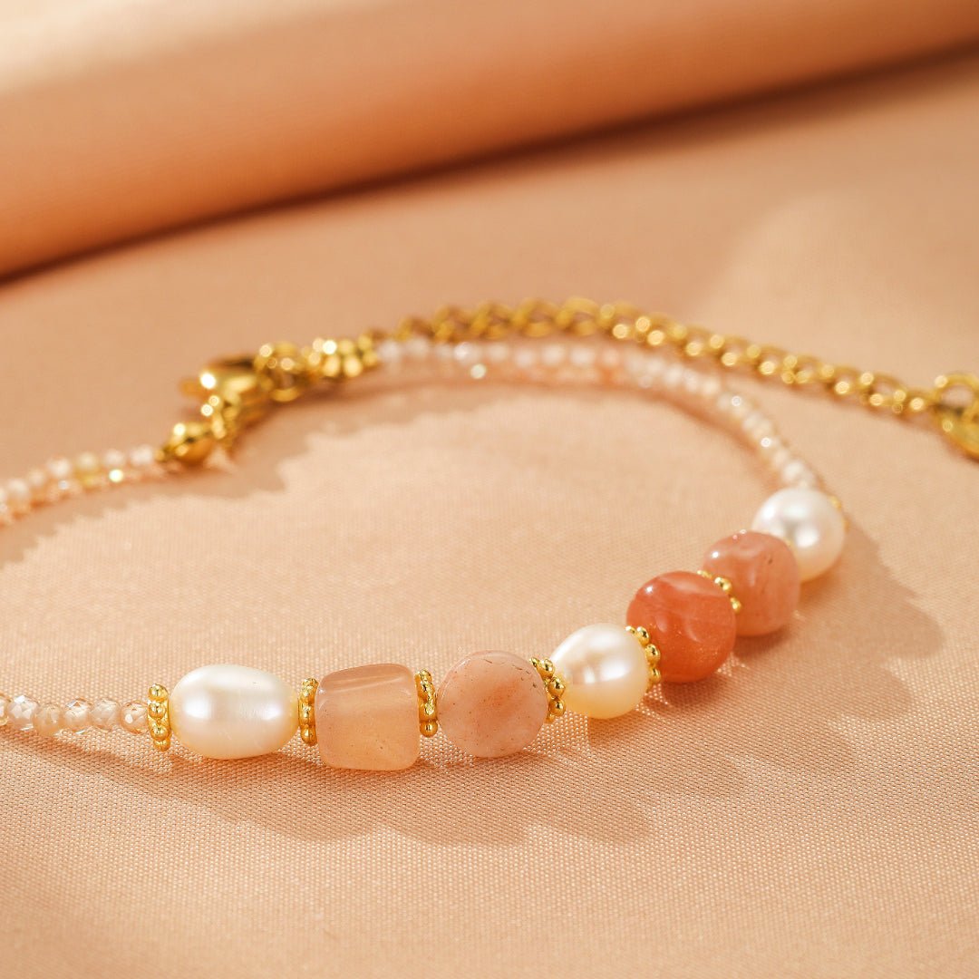 Bracelet Pierre de Soleil et Perle naturelle lithothérapie - Biloria