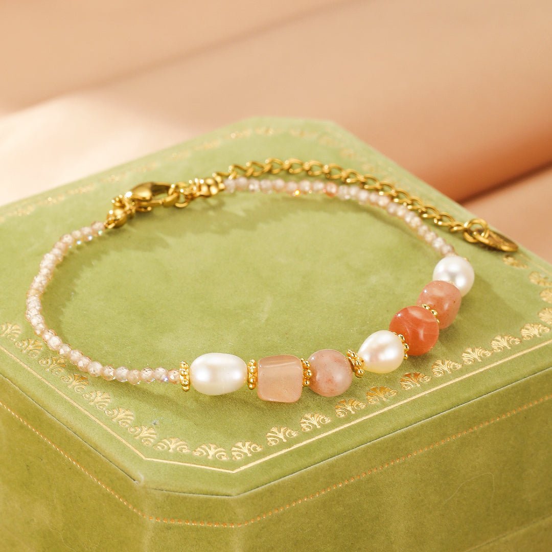 Bracelet Pierre de Soleil et Perle naturelle lithothérapie - Biloria