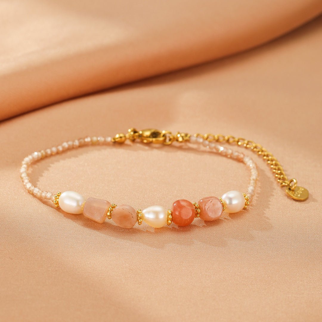 Bracelet Pierre de Soleil et Perle naturelle lithothérapie - Biloria