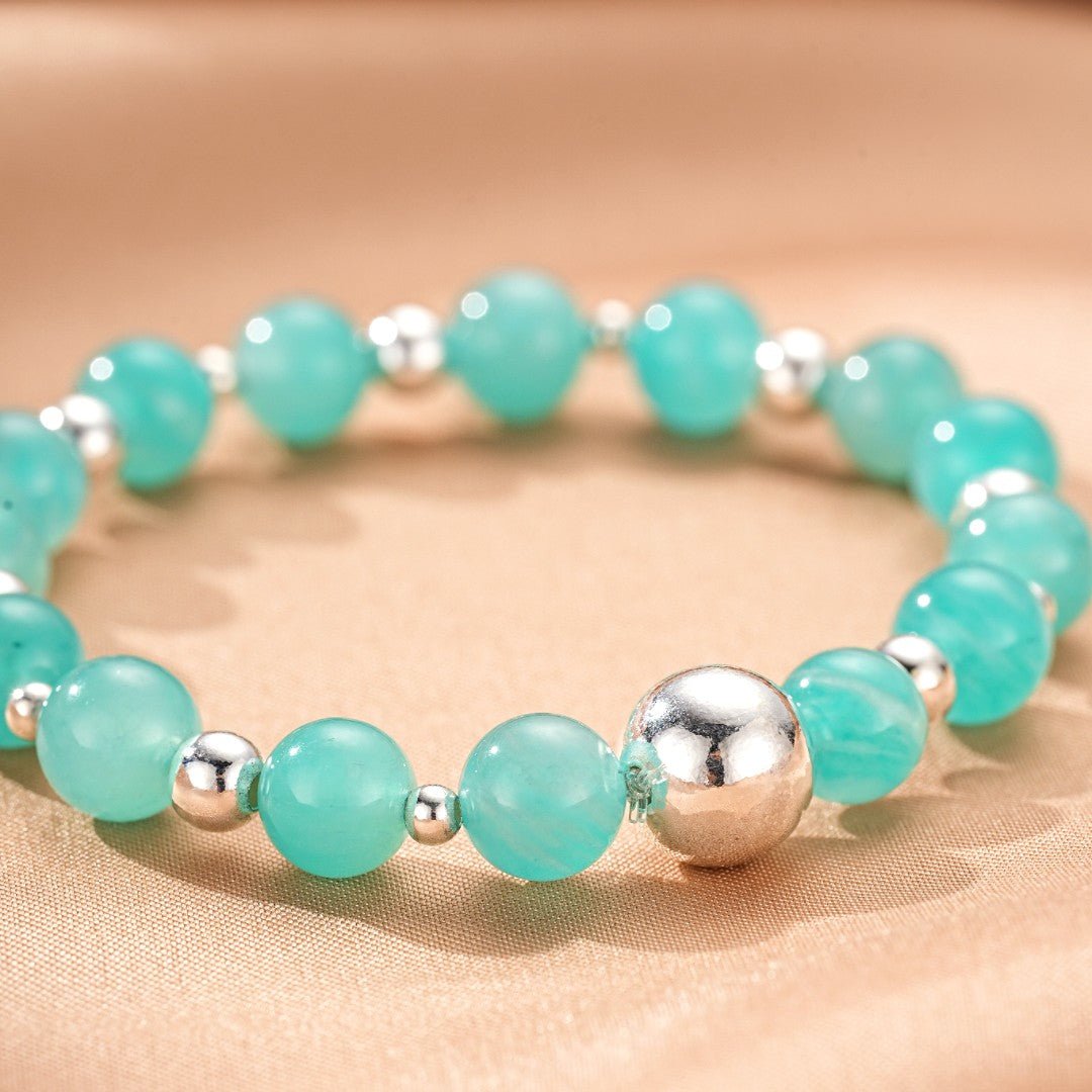 Bracelet pierre naturelle Amazonite Argent massif fait main - Biloria