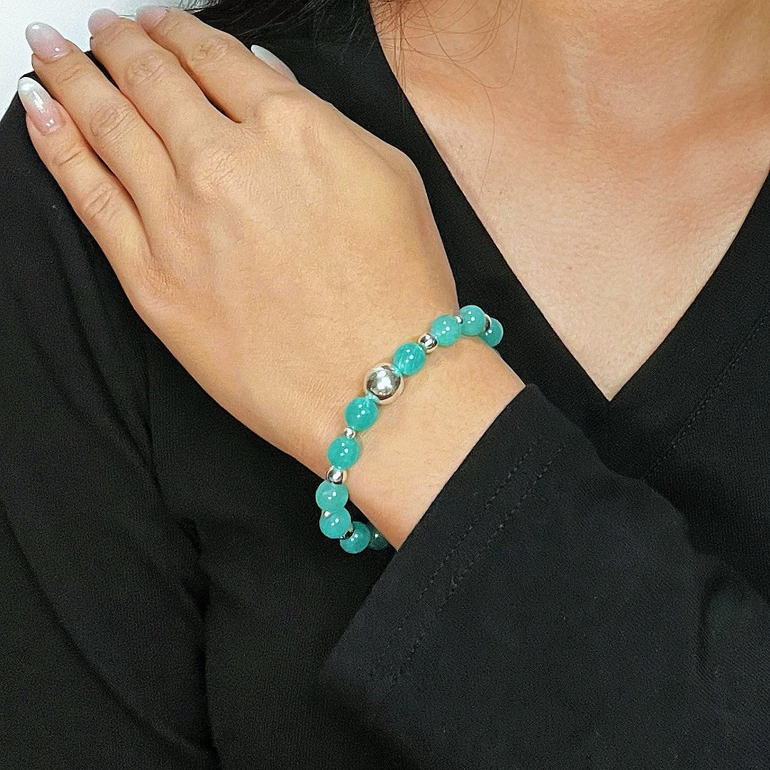 Bracelet pierre naturelle Amazonite Argent massif fait main - Biloria